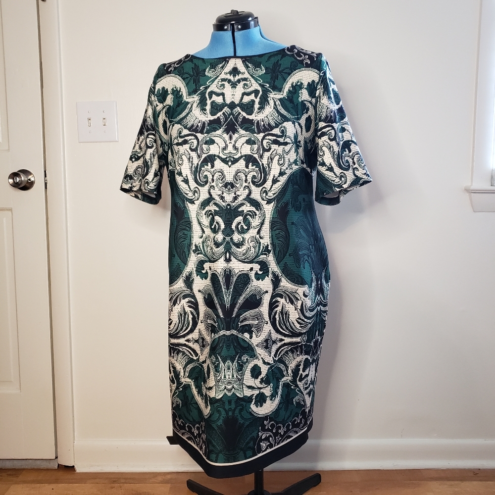 Signature Camryn Sheath Dress Size 14W Green White Black